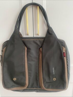 HEDGREN large Lap-Top travel Tote in Grey & Brown Nylon lots of space